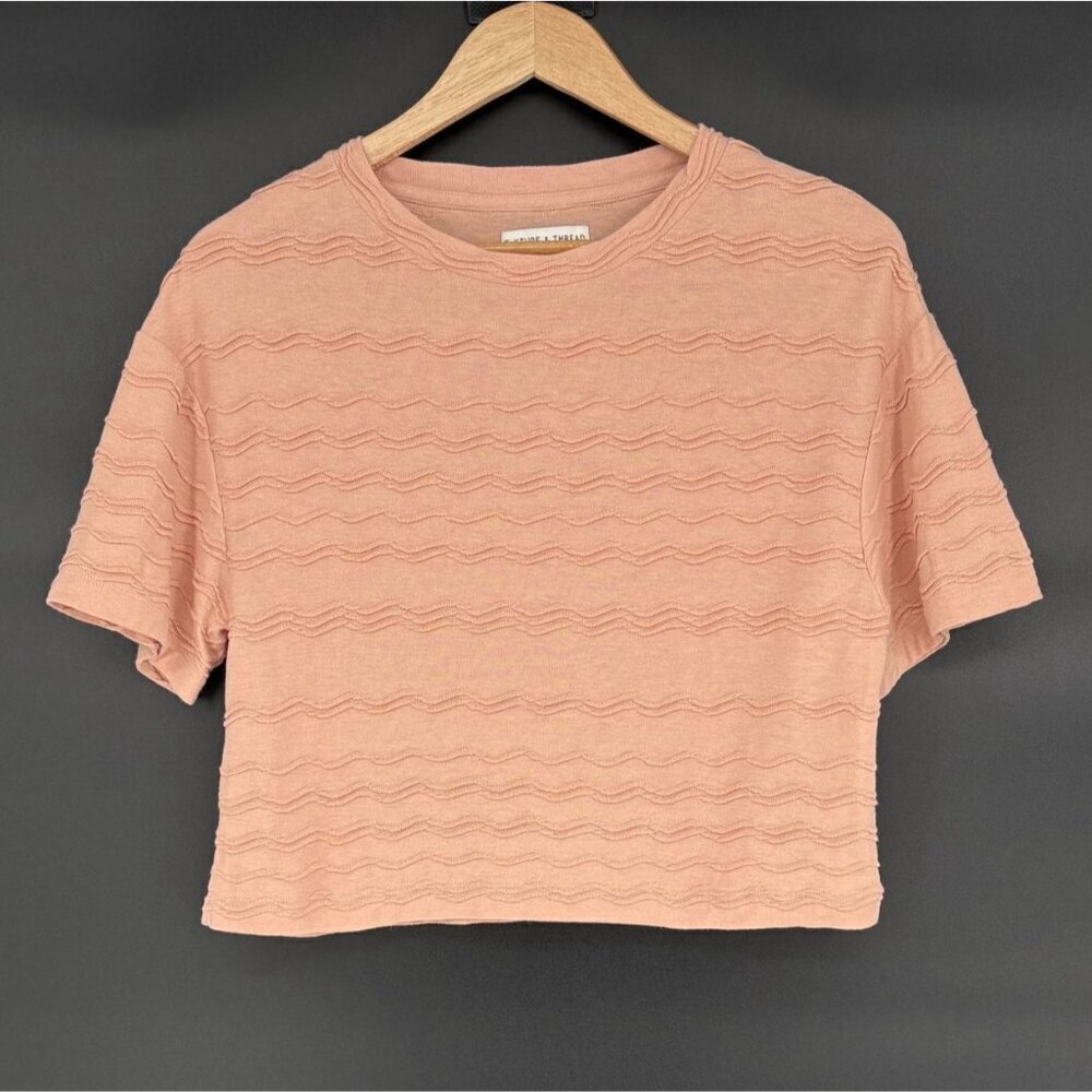 Madewell Texture & Thread Scallop Stripe Top XS Antique Coral Cropped Casual
